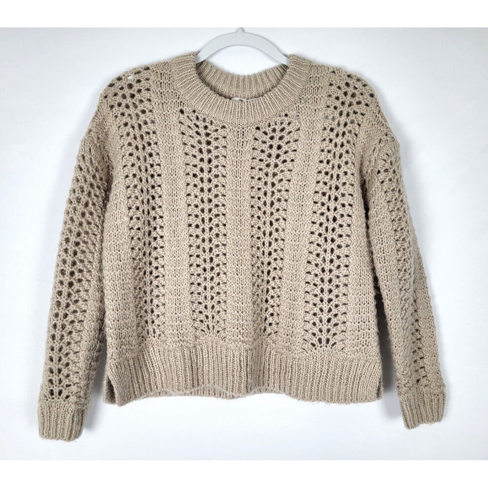 Madewell Windemere Pointelle Sweater Alpaca Wool Size XXS Oversized Beige